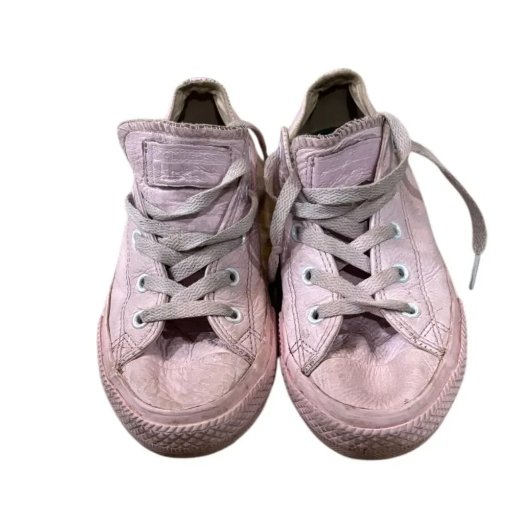 Converse Chuck Taylor Pink Leather Low Top Trainers Sz 3